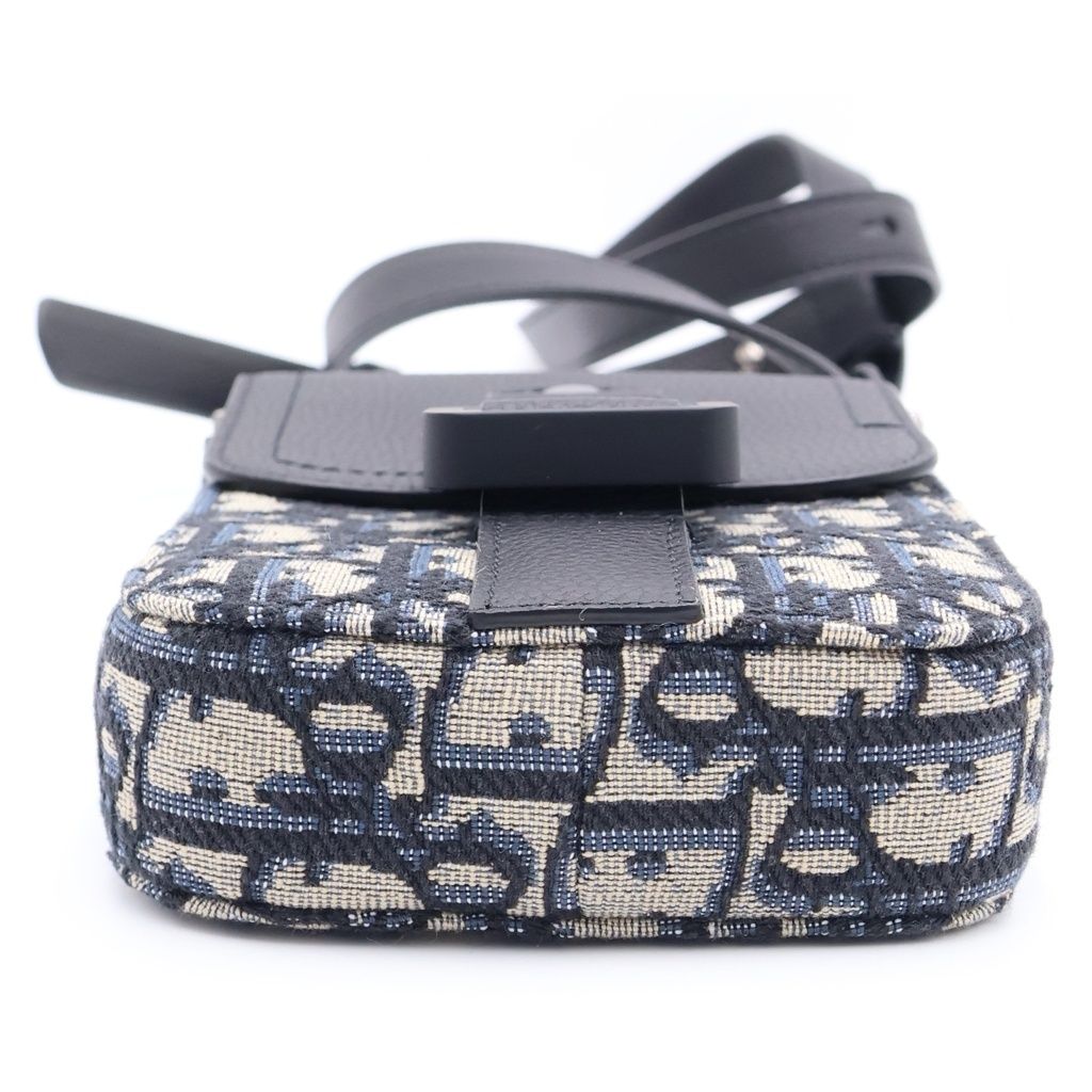 Dior Saddle Oblique Vertical Pouch Shoulder Bag Navy Black Canvas Leather Silver — view 4