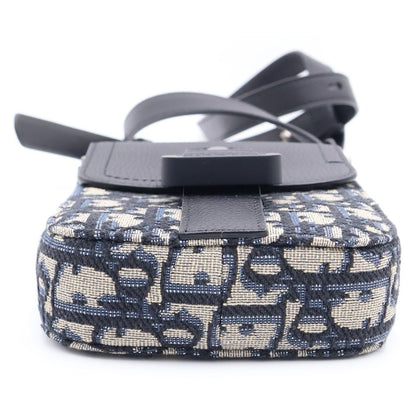 Dior Saddle Oblique Vertical Pouch Shoulder Bag Navy Black Canvas Leather Silver — view 4
