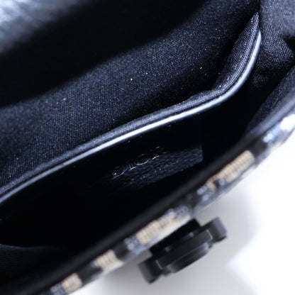 Dior Saddle Oblique Vertical Pouch Shoulder Bag Navy Black Canvas Leather Silver — view 5