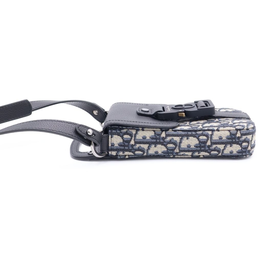 Dior Saddle Oblique Vertical Pouch Shoulder Bag Navy Black Canvas Leather Silver — view 3