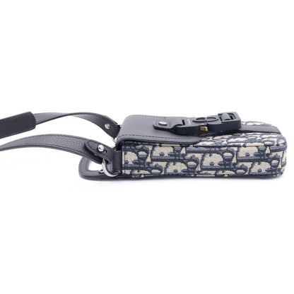 Dior Saddle Oblique Vertical Pouch Shoulder Bag Navy Black Canvas Leather Silver — view 3