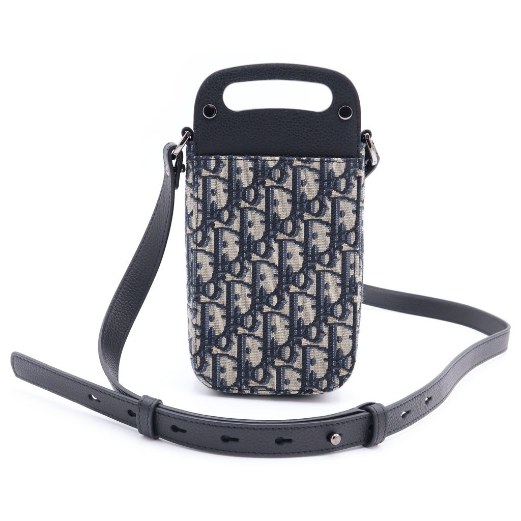 Dior Saddle Oblique Vertical Pouch Shoulder Bag Navy Black Canvas Leather Silver — view 2