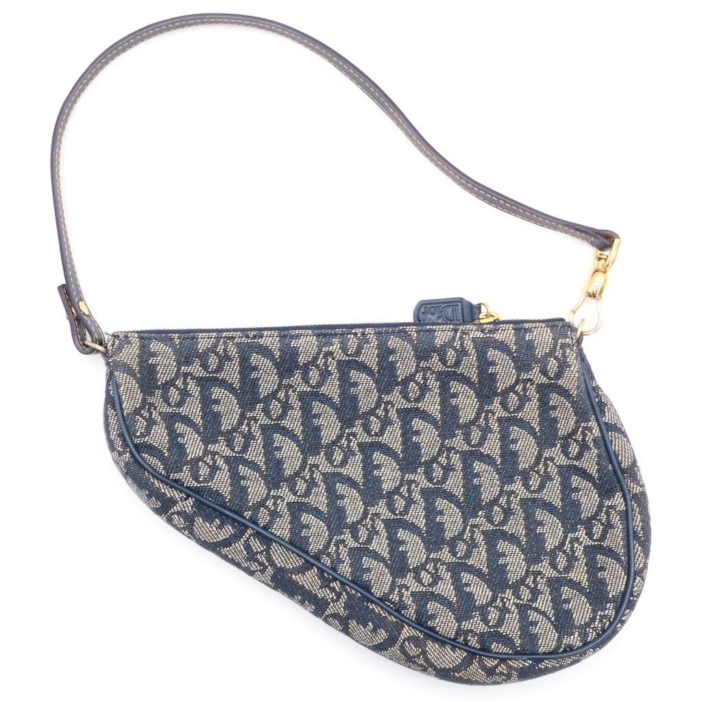 Dior Trotter Saddle Pouch Mini Bag Navy Leather Canvas Gold — view 2