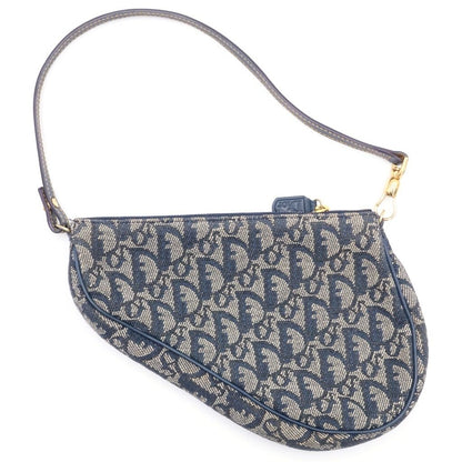 Dior Trotter Saddle Pouch Mini Bag Navy Leather Canvas Gold — view 2