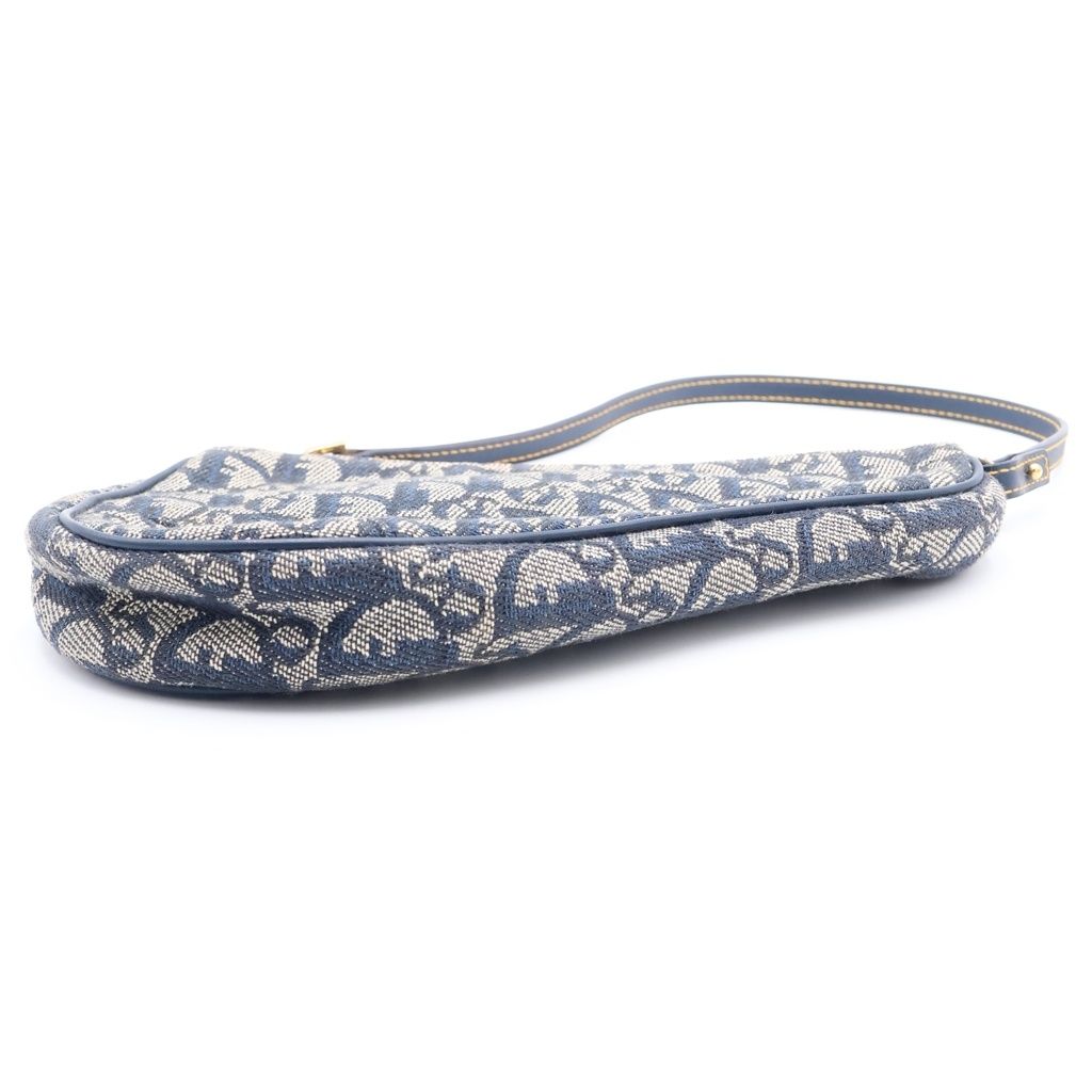 Dior Trotter Saddle Pouch Mini Bag Navy Leather Canvas Gold — view 4