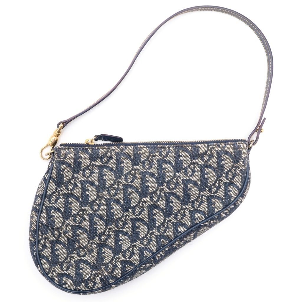 Dior Trotter Saddle Pouch Mini Bag Navy Leather Canvas Gold