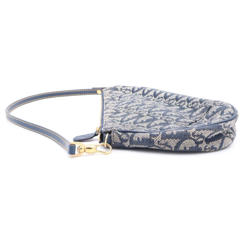 Dior Trotter Saddle Pouch Mini Bag Navy Leather Canvas Gold — view 3