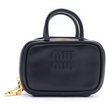 Miu Miu Beau Leather Micro Bag Logo Embossed Bag Charm Key Holder Black