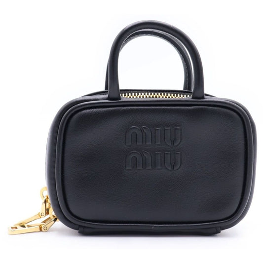 Miu Miu Beau Leather Micro Bag Logo Embossed Bag Charm Key Holder Black