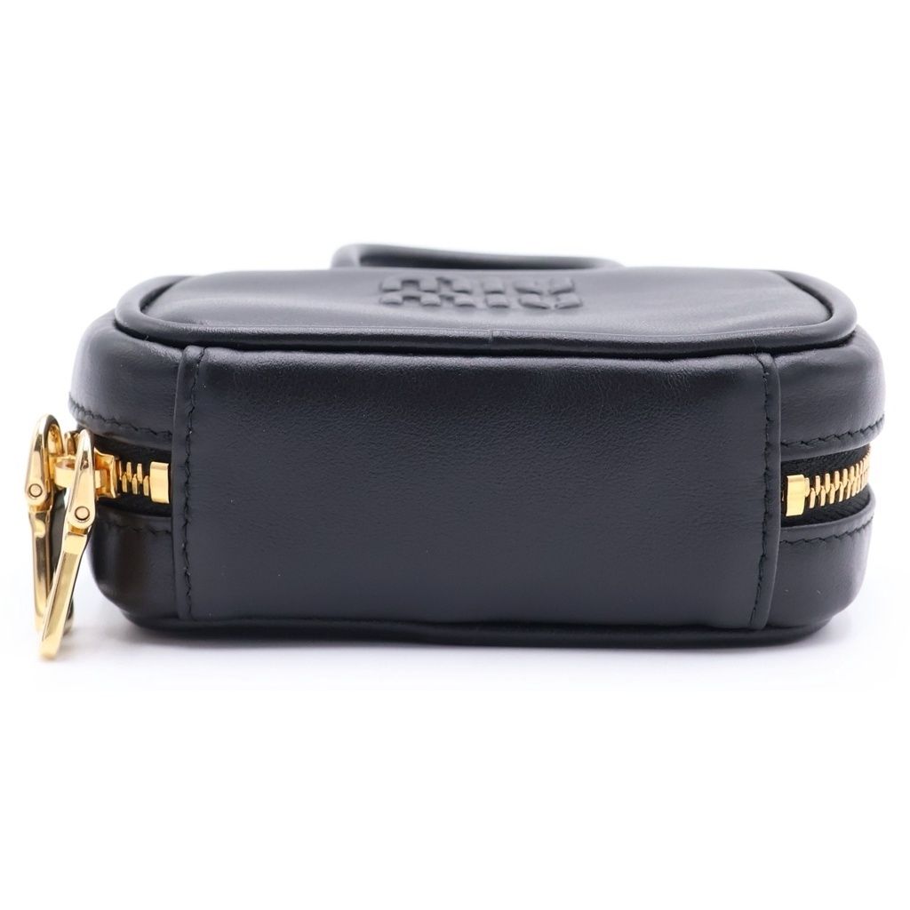 Miu Miu Beau Leather Micro Bag Logo Embossed Bag Charm Key Holder Black — view 4