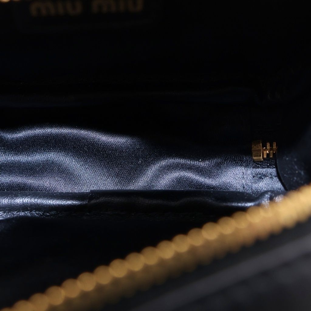 Miu Miu Beau Leather Micro Bag Logo Embossed Bag Charm Key Holder Black — view 5