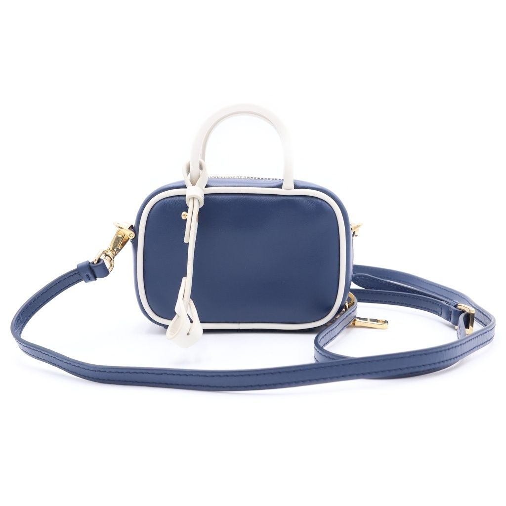 Miu Miu Beau Leather Micro Bag Logo Embossed Bag Charm Key Holder Blue White — view 2