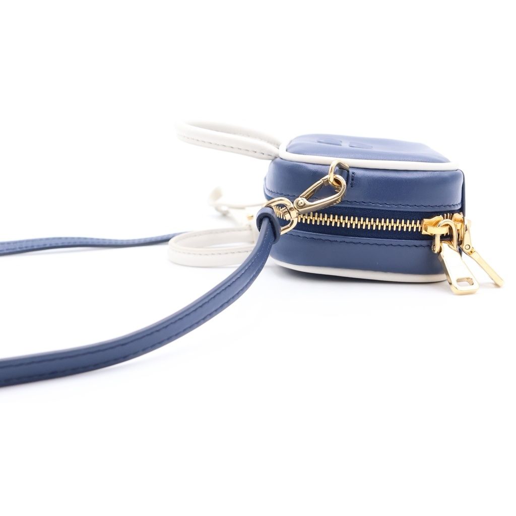 Miu Miu Beau Leather Micro Bag Logo Embossed Bag Charm Key Holder Blue White — view 3