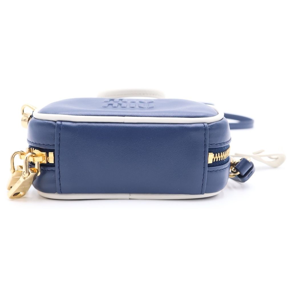 Miu Miu Beau Leather Micro Bag Logo Embossed Bag Charm Key Holder Blue White — view 4