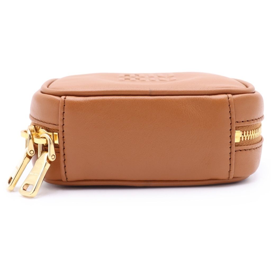 Miu Miu Beau Leather Micro Bag Logo Embossed Bag Charm Key Holder Brown — view 4