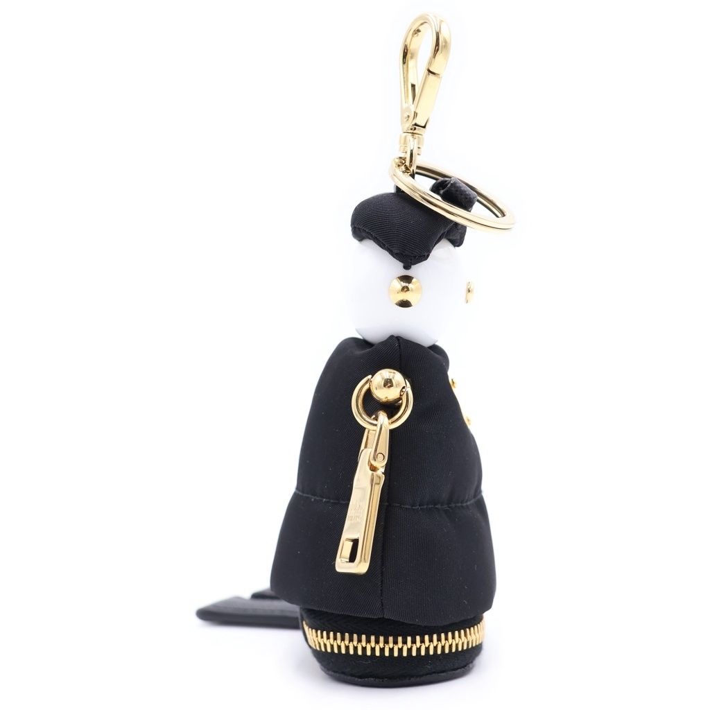 Prada Re-Nylon Soft Robot Bag Charm Key Ring Key Holder Black Gold — view 3