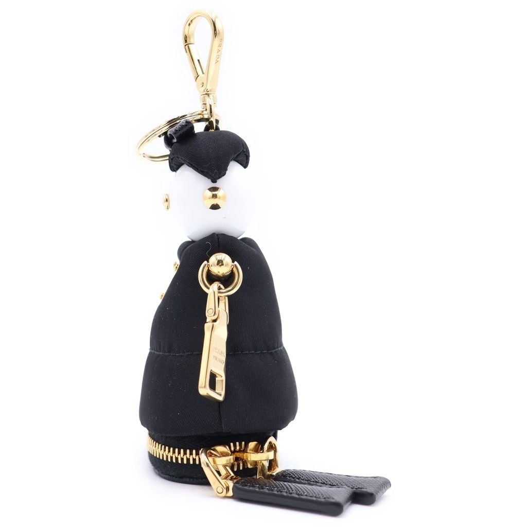 Prada Re-Nylon Soft Robot Bag Charm Key Ring Key Holder Black Gold — view 4