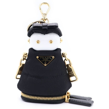 Prada Re-Nylon Soft Robot Bag Charm Key Ring Key Holder Black Gold
