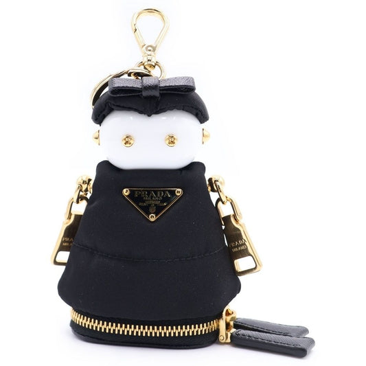Prada Re-Nylon Soft Robot Bag Charm Key Ring Key Holder Black Gold