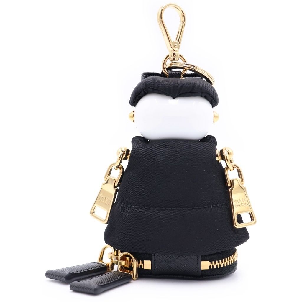 Prada Re-Nylon Soft Robot Bag Charm Key Ring Key Holder Black Gold — view 2