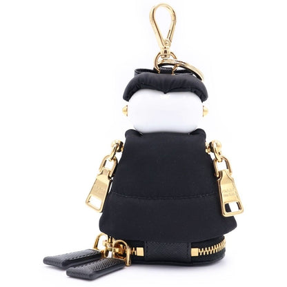 Prada Re-Nylon Soft Robot Bag Charm Key Ring Key Holder Black Gold — view 2