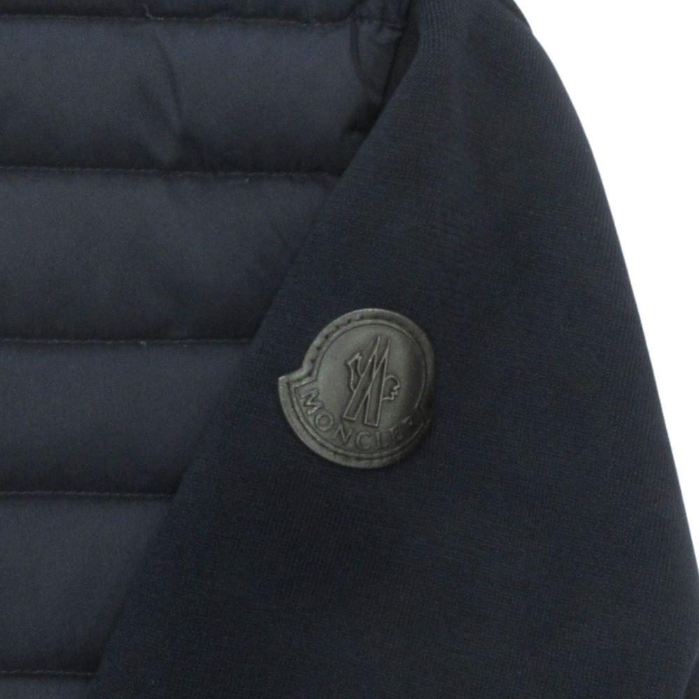 Moncler Maria Toriko Cardigan Knit Down Jacket Contrast Logo Leather M Navy — view 6