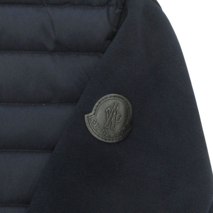 Moncler Maria Toriko Cardigan Knit Down Jacket Contrast Logo Leather M Navy — view 6