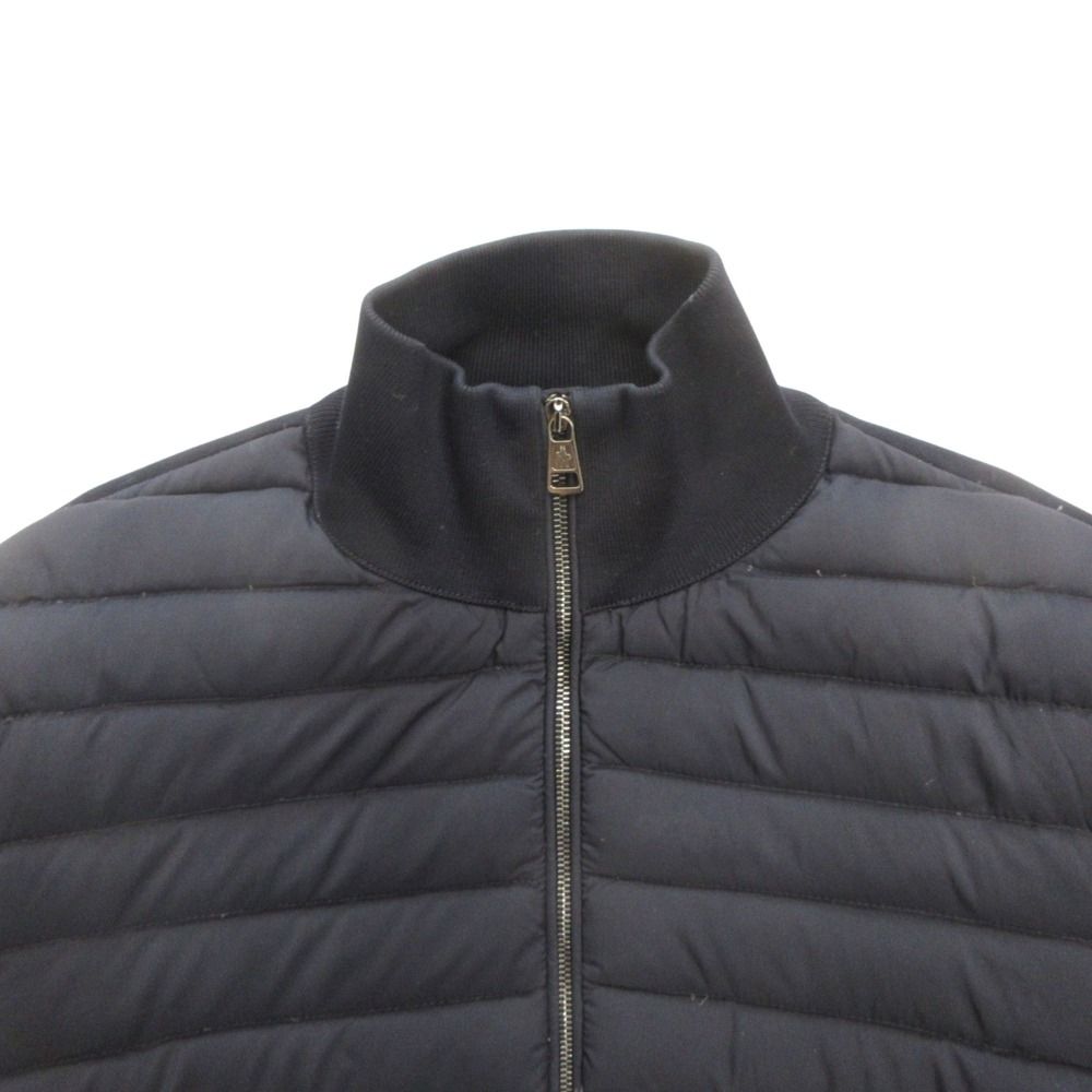 Moncler Maria Toriko Cardigan Knit Down Jacket Contrast Logo Leather M Navy — view 3