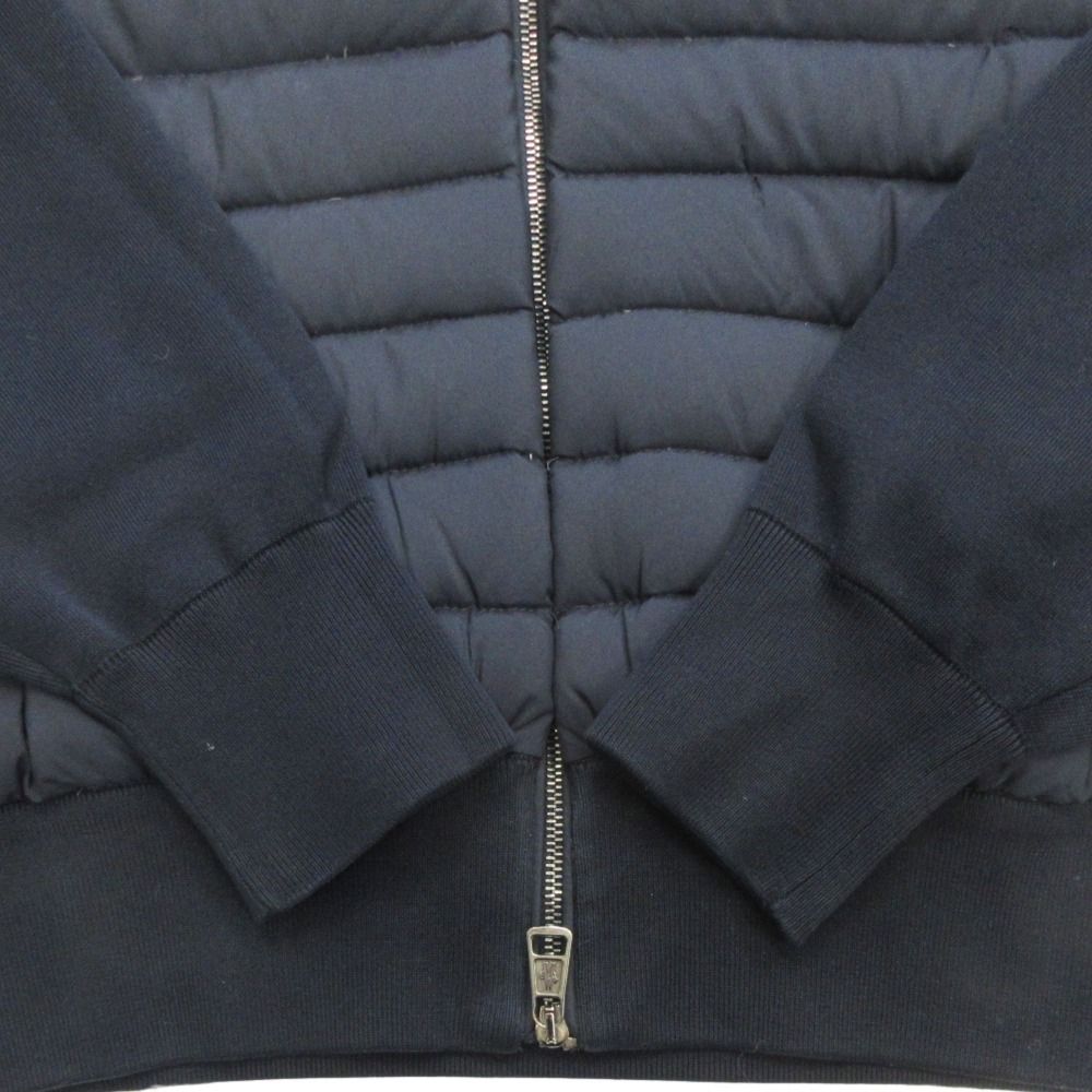 Moncler Maria Toriko Cardigan Knit Down Jacket Contrast Logo Leather M Navy — view 5