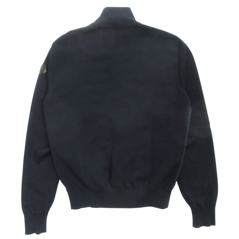Moncler Maria Toriko Cardigan Knit Down Jacket Contrast Logo Leather M Navy — view 2