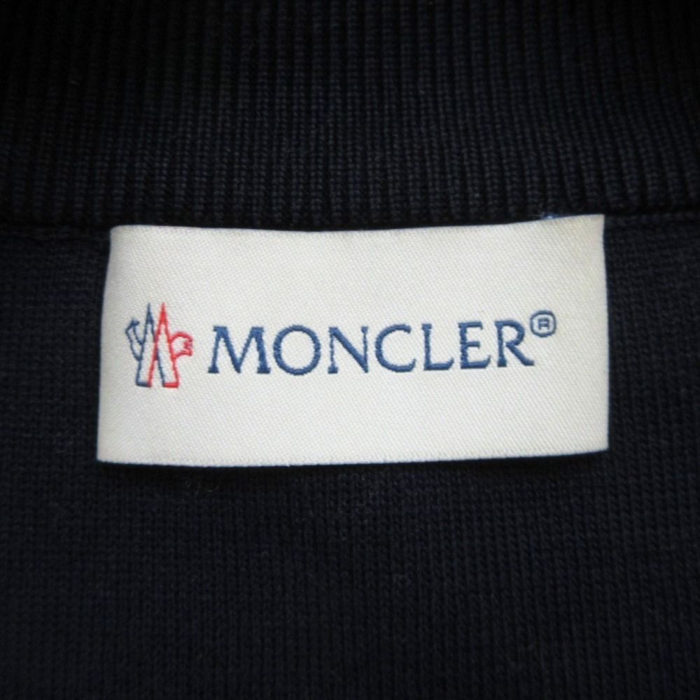Moncler Maria Toriko Cardigan Knit Down Jacket Contrast Logo Leather M Navy — view 7