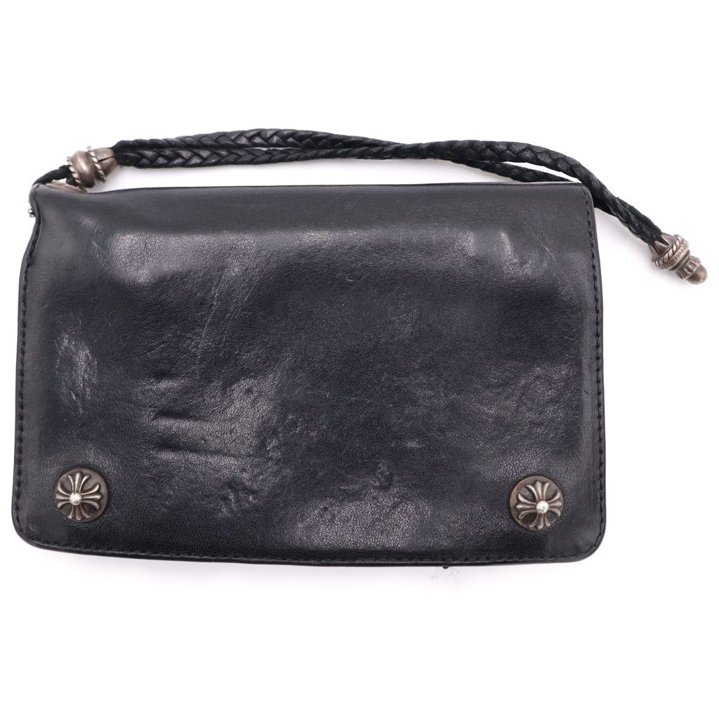 Chrome Hearts Strap Cross Ball Button Leather Wallet Black