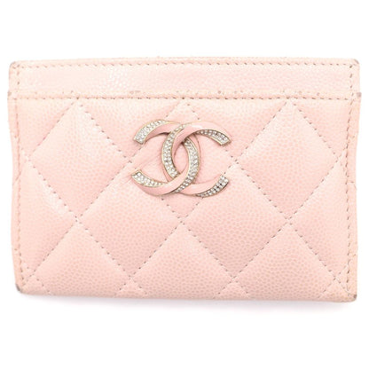 Chanel Rhinestone Card Case Caviar Leather Pink