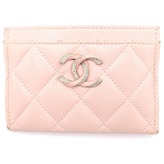 Chanel Rhinestone Card Case Caviar Leather Pink