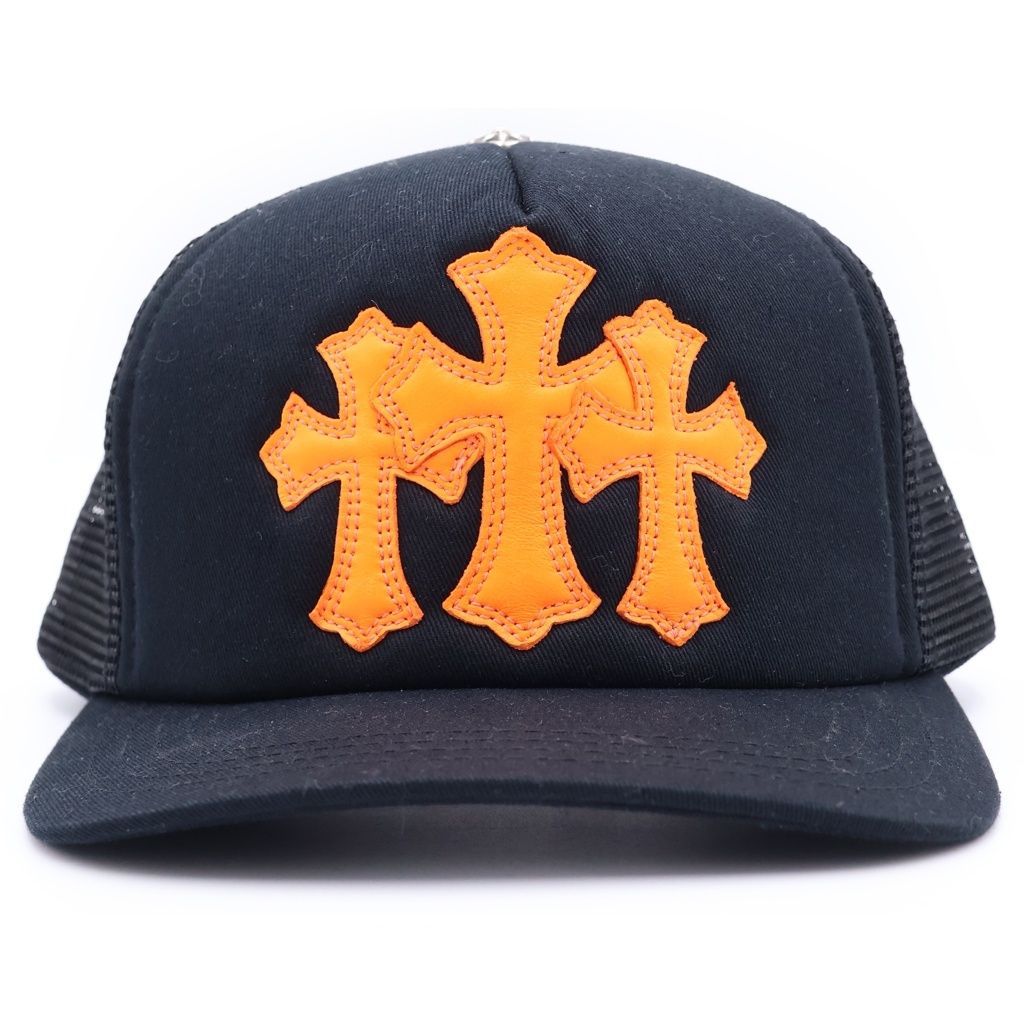 Chrome Hearts Trucker Cap Truck Khaki Cap Triple Cross Leather Patch Hat Black — view 4