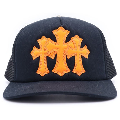 Chrome Hearts Trucker Cap Truck Khaki Cap Triple Cross Leather Patch Hat Black — view 4