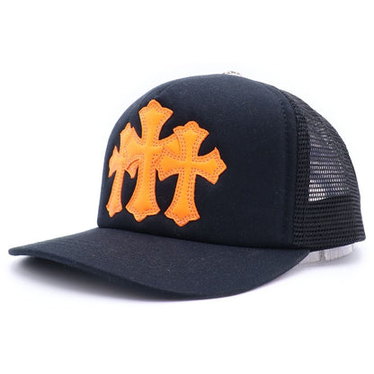 Chrome Hearts Trucker Cap Truck Khaki Cap Triple Cross Leather Patch Hat Black
