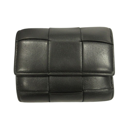 Bottega Veneta Cassette Maxi Intrecciato Trifold Wallet Leather Black