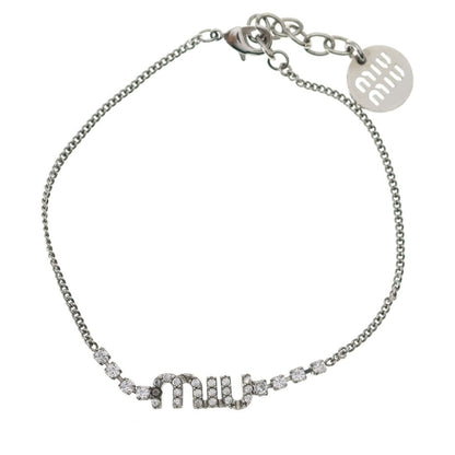 Miu Miu Rhinestone Logo Bracelet Plated Silver