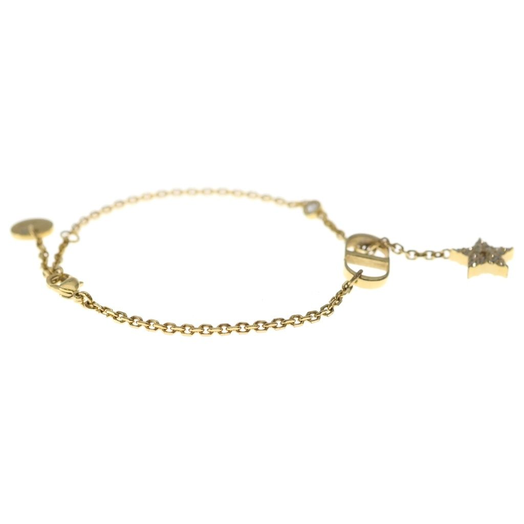 Dior Petit CD Star Motif Rhinestone Bracelet Gold Chain — view 3