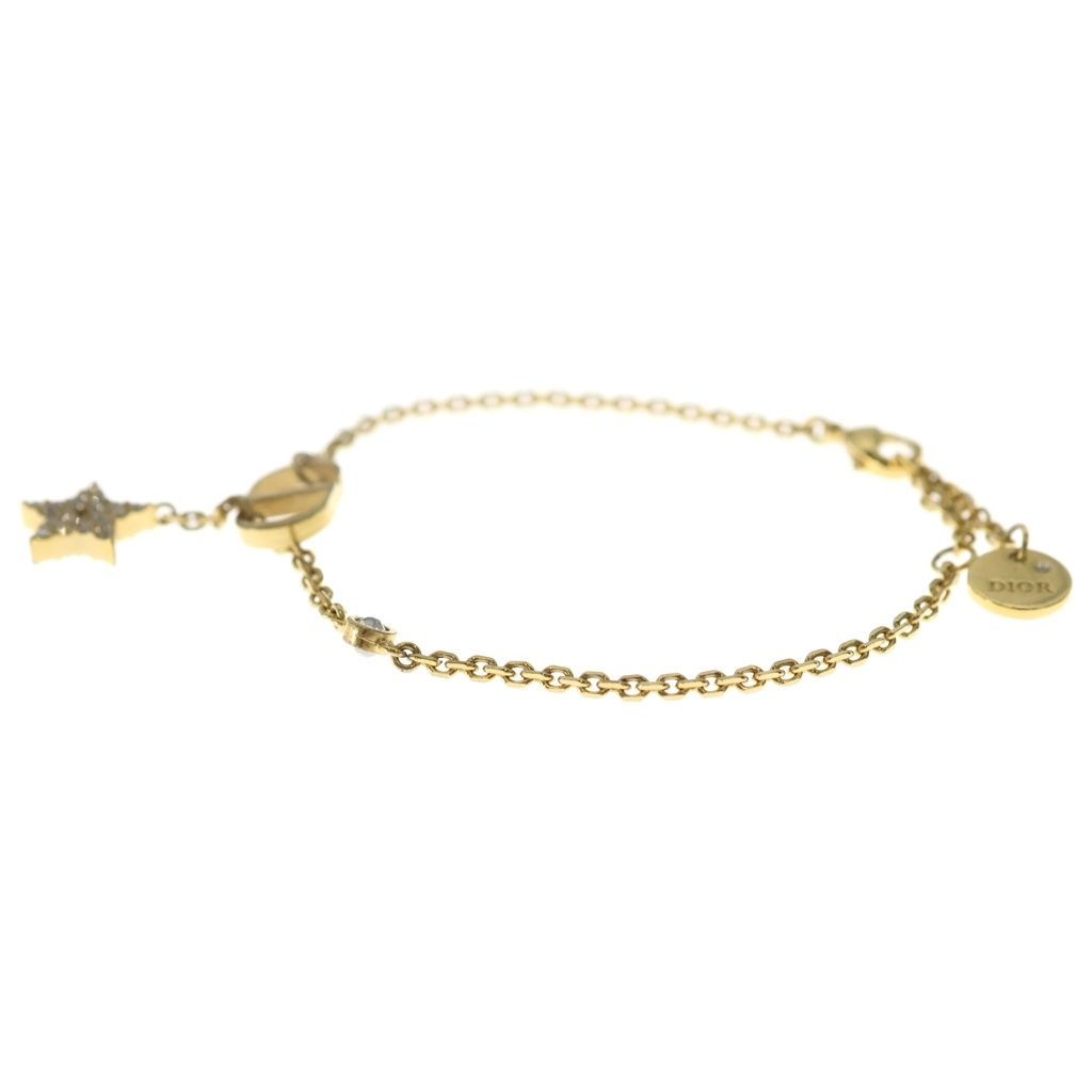 Dior Petit CD Star Motif Rhinestone Bracelet Gold Chain — view 4