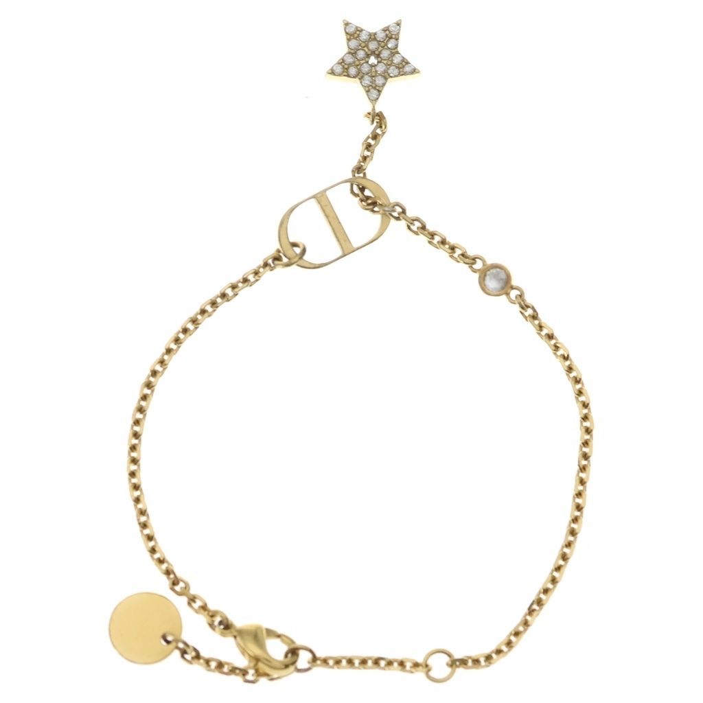 Dior Petit CD Star Motif Rhinestone Bracelet Gold Chain — view 2
