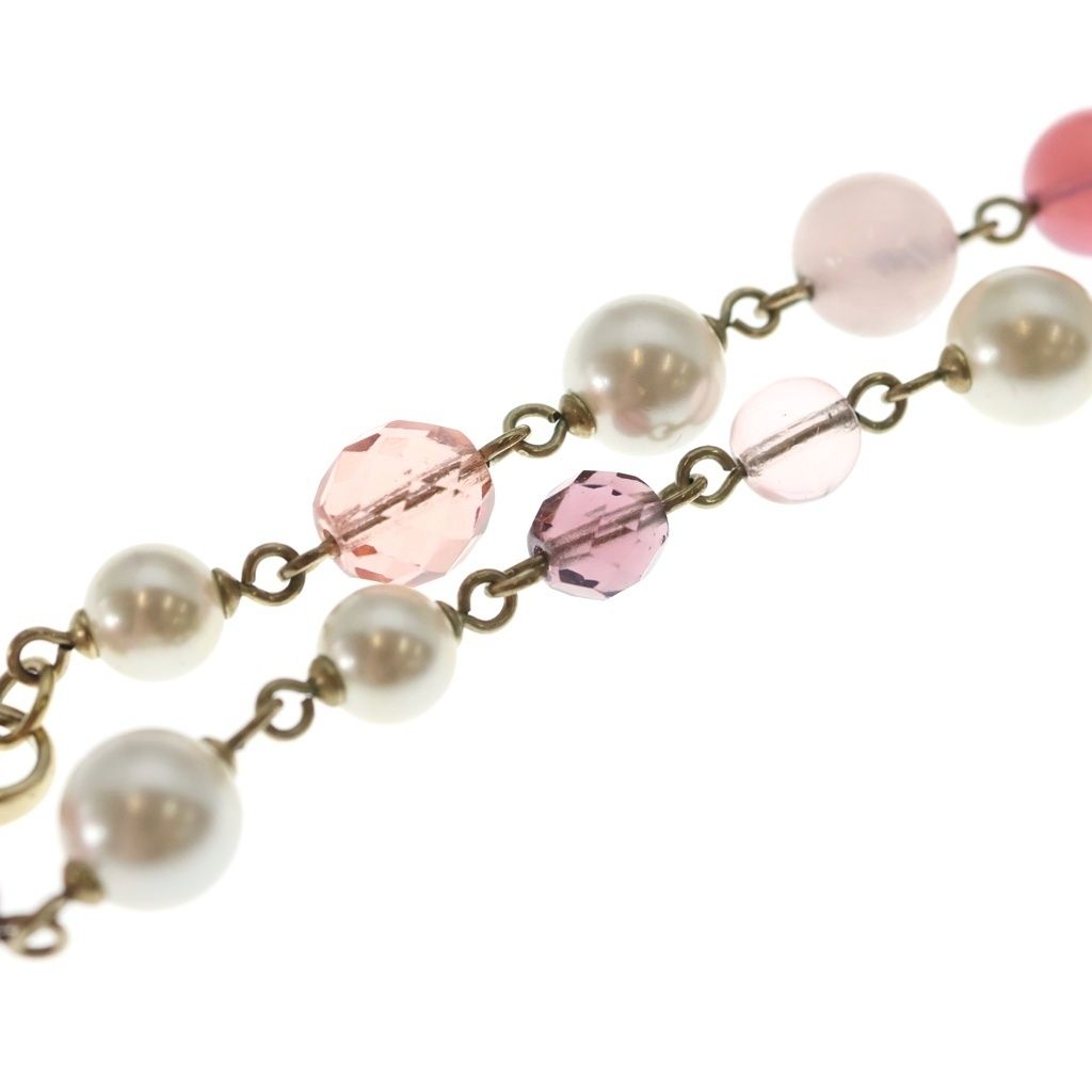 Chanel CC Logo Color Stone Faux Pearl Necklace Pink Gold — view 6
