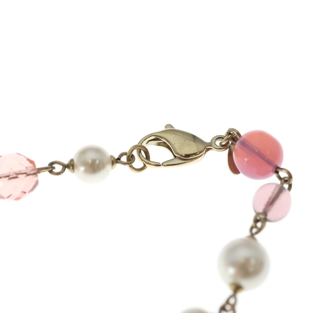 Chanel CC Logo Color Stone Faux Pearl Necklace Pink Gold — view 4
