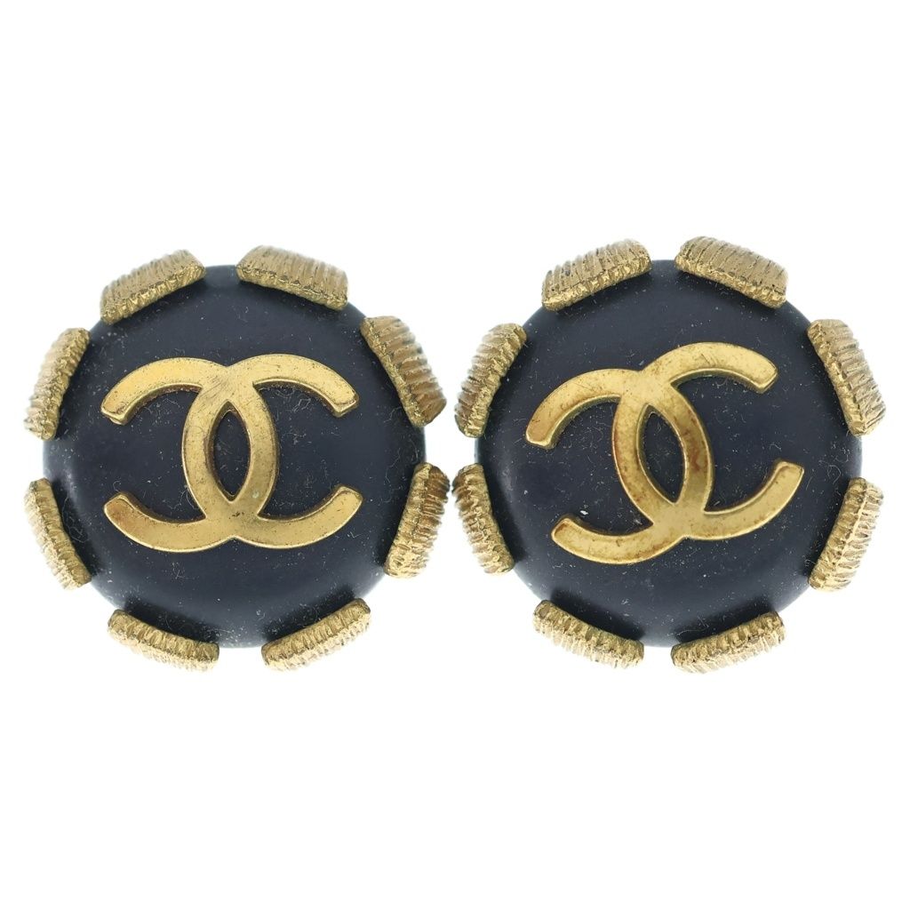 Chanel CC Logo Earrings Black Gold