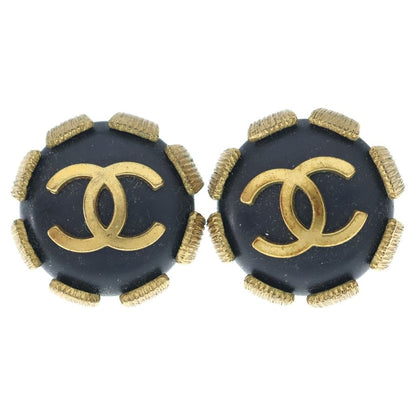 Chanel CC Logo Earrings Black Gold