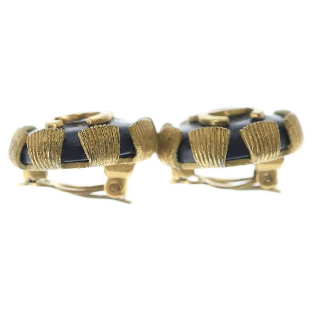 Chanel CC Logo Earrings Black Gold — view 4