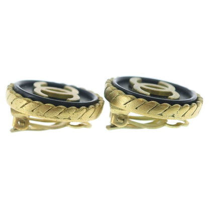 Chanel CC Logo Round Earrings Gold Black — view 3