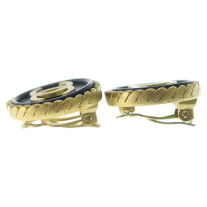 Chanel CC Logo Round Earrings Gold Black — view 4