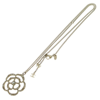 Chanel Camellia Rhinestone Faux Pearl Pendant Chain Gold — view 2
